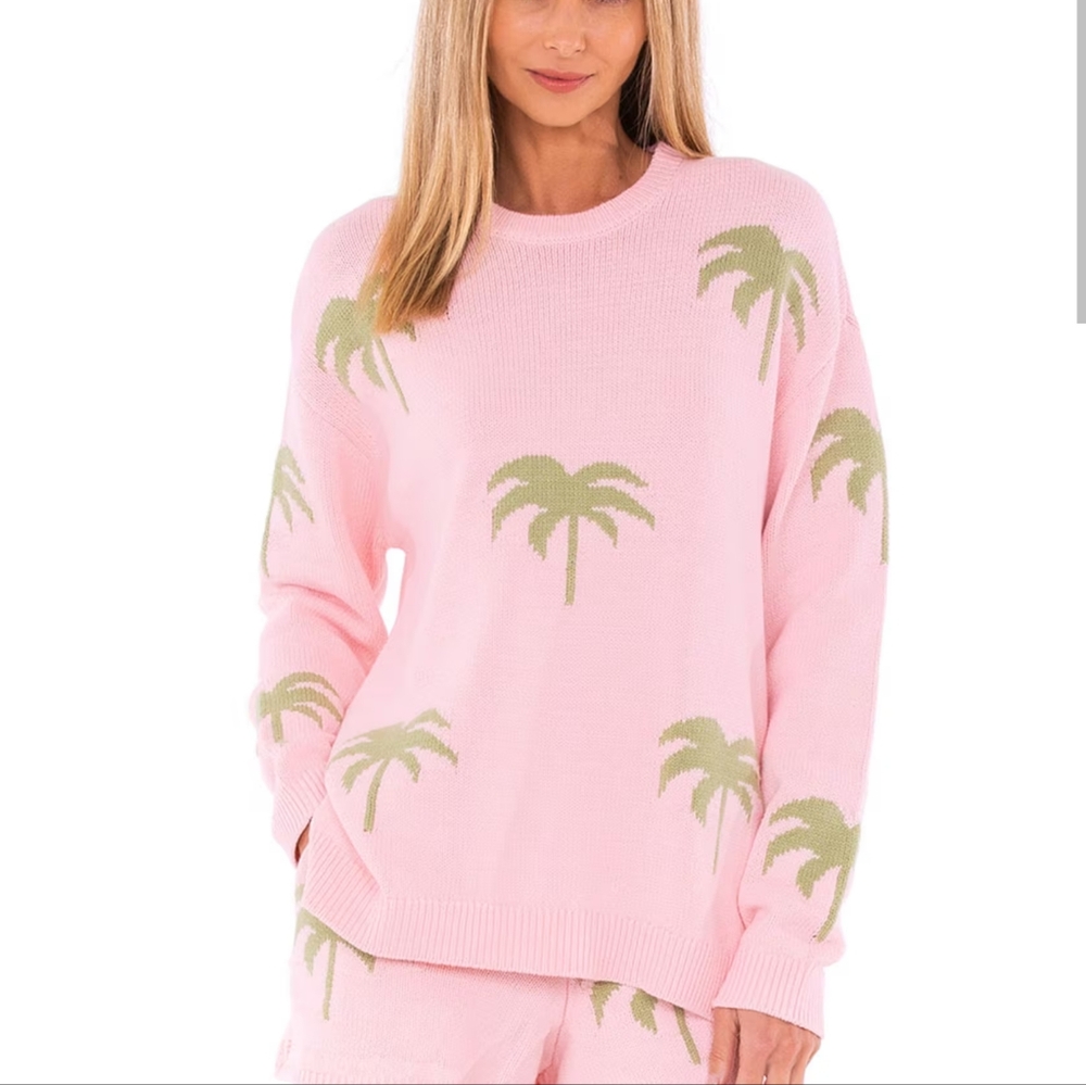 Palm Tree Pattern Pink Sweater